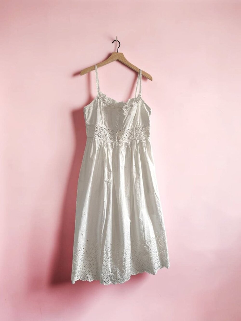 ULLA JOHNSON Celestia  Broderie Anglaise Cotton Midi Dress, Sz12, Cowrie, NWT